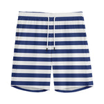 Navy And White Striped Pattern Print Men's Sports Shorts