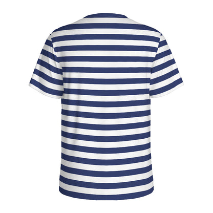 Navy And White Striped Pattern Print Men's Sports T-Shirt