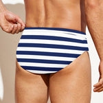 Navy And White Striped Pattern Print Men's Swim Briefs