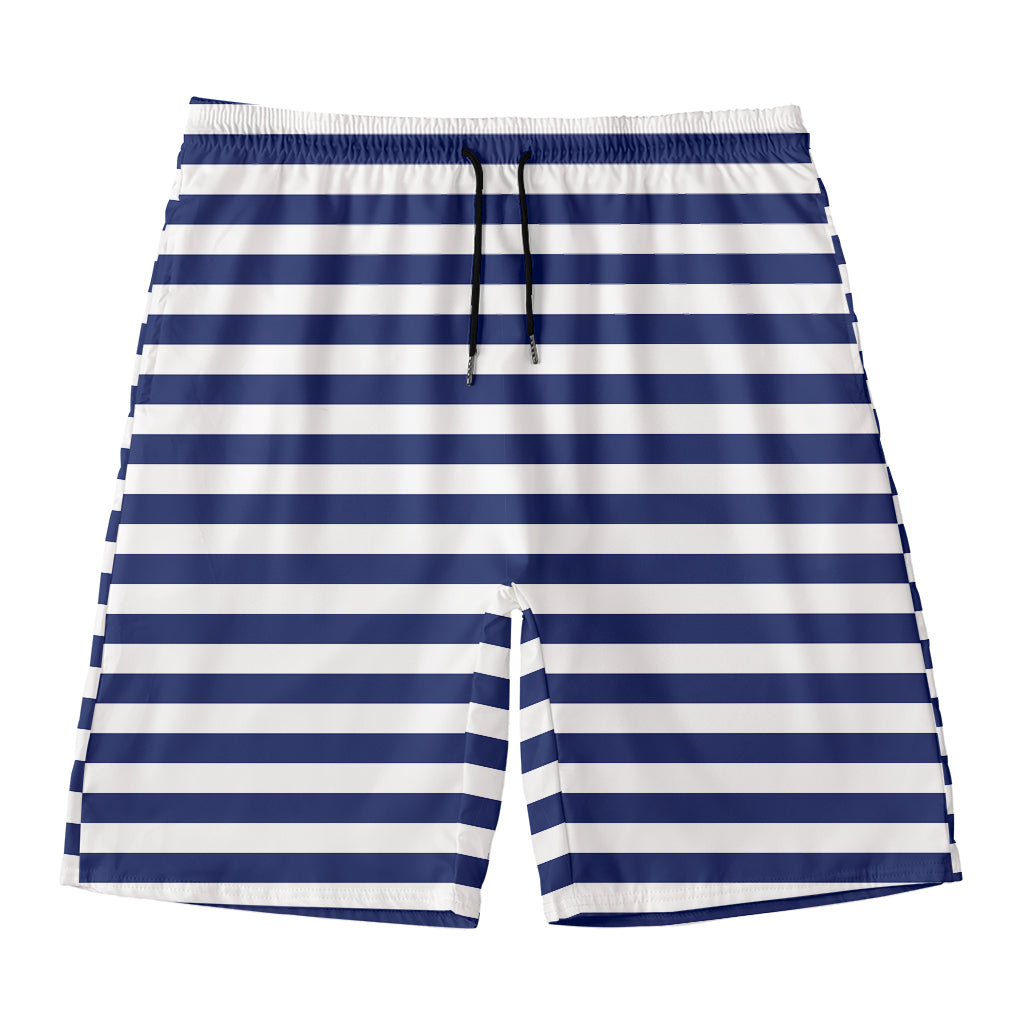 Navy And White Striped Pattern Print Men's Swim Trunks