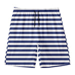 Navy And White Striped Pattern Print Men's Swim Trunks