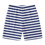 Navy And White Striped Pattern Print Men's Swim Trunks
