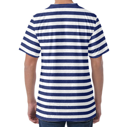 Navy And White Striped Pattern Print Men's Velvet T-Shirt