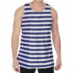 Navy And White Striped Pattern Print Men's Velvet Tank Top