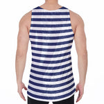 Navy And White Striped Pattern Print Men's Velvet Tank Top