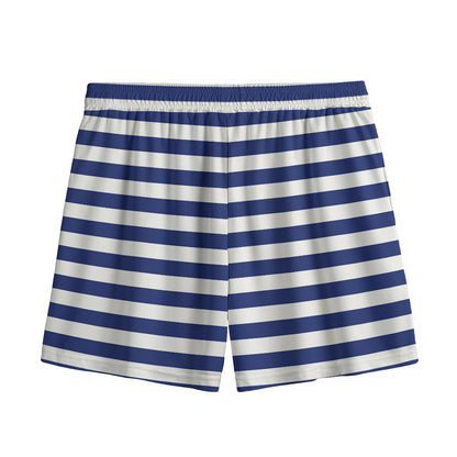 Navy And White Striped Pattern Print Mesh Shorts
