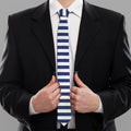 Navy And White Striped Pattern Print Necktie