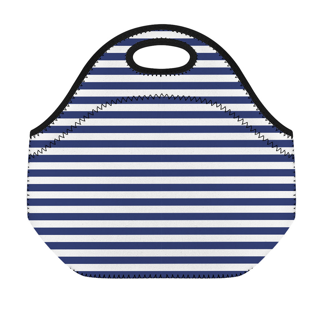 Navy And White Striped Pattern Print Neoprene Lunch Bag