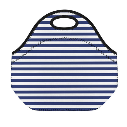 Navy And White Striped Pattern Print Neoprene Lunch Bag