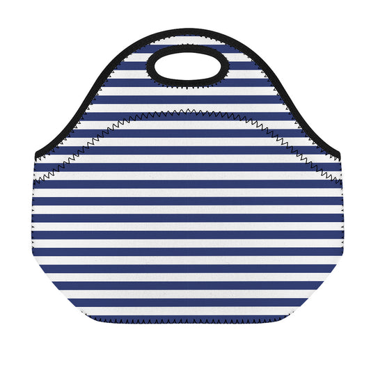 Navy And White Striped Pattern Print Neoprene Lunch Bag