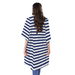 Navy And White Striped Pattern Print Open Front Beach Cover Up