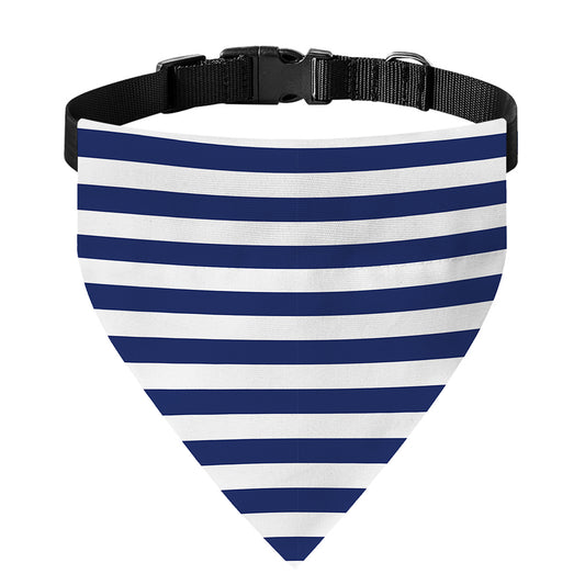 Navy And White Striped Pattern Print Over The Collar Dog Bandana