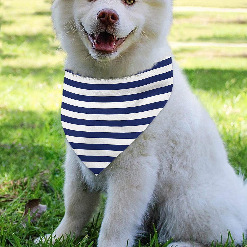 Navy And White Striped Pattern Print Over The Collar Dog Bandana