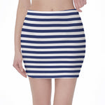 Navy And White Striped Pattern Print Pencil Mini Skirt