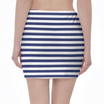 Navy And White Striped Pattern Print Pencil Mini Skirt