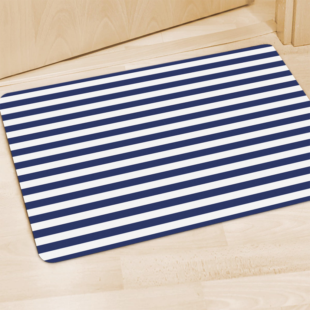 Navy And White Striped Pattern Print Polyester Doormat