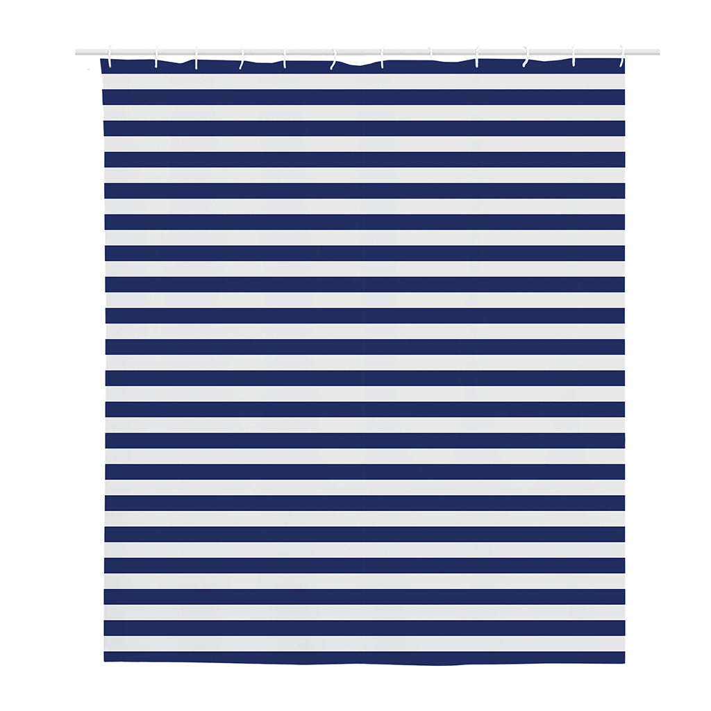 Navy And White Striped Pattern Print Polyester Shower Curtain