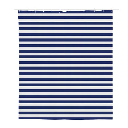 Navy And White Striped Pattern Print Polyester Shower Curtain