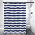 Navy And White Striped Pattern Print Premium Shower Curtain