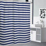 Navy And White Striped Pattern Print Premium Shower Curtain