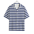 Navy And White Striped Pattern Print Rayon Hawaiian Shirt