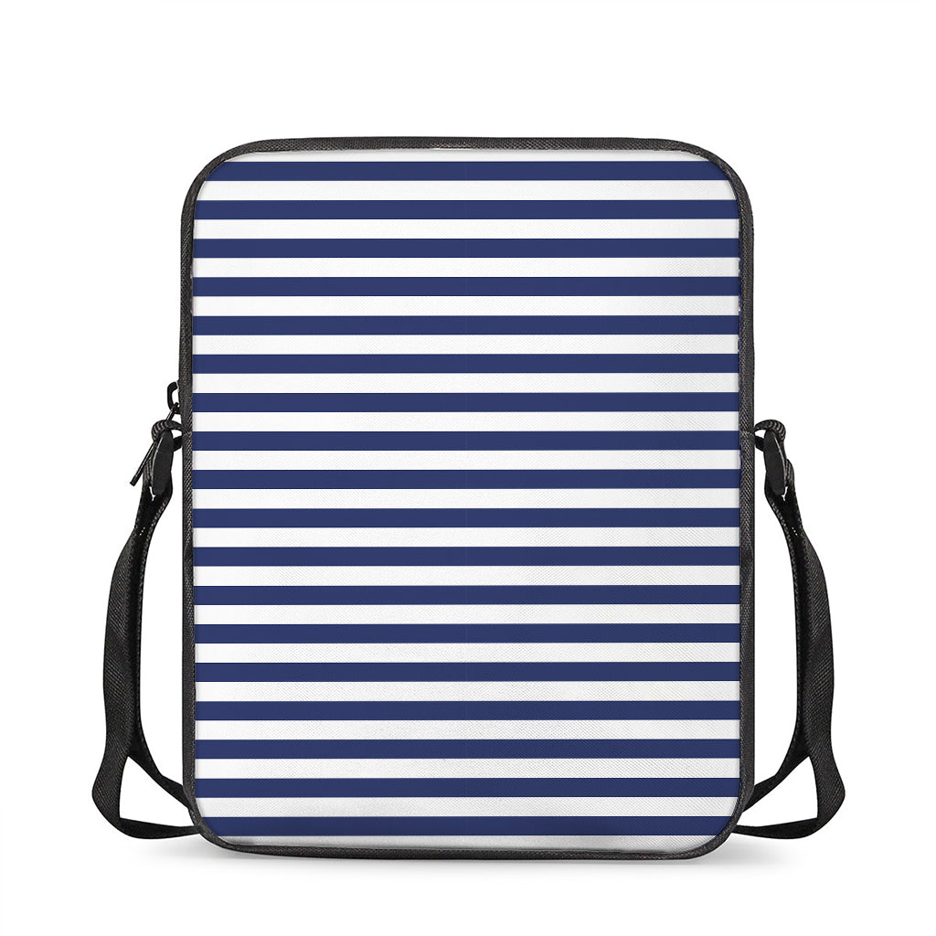 Navy And White Striped Pattern Print Rectangular Crossbody Bag