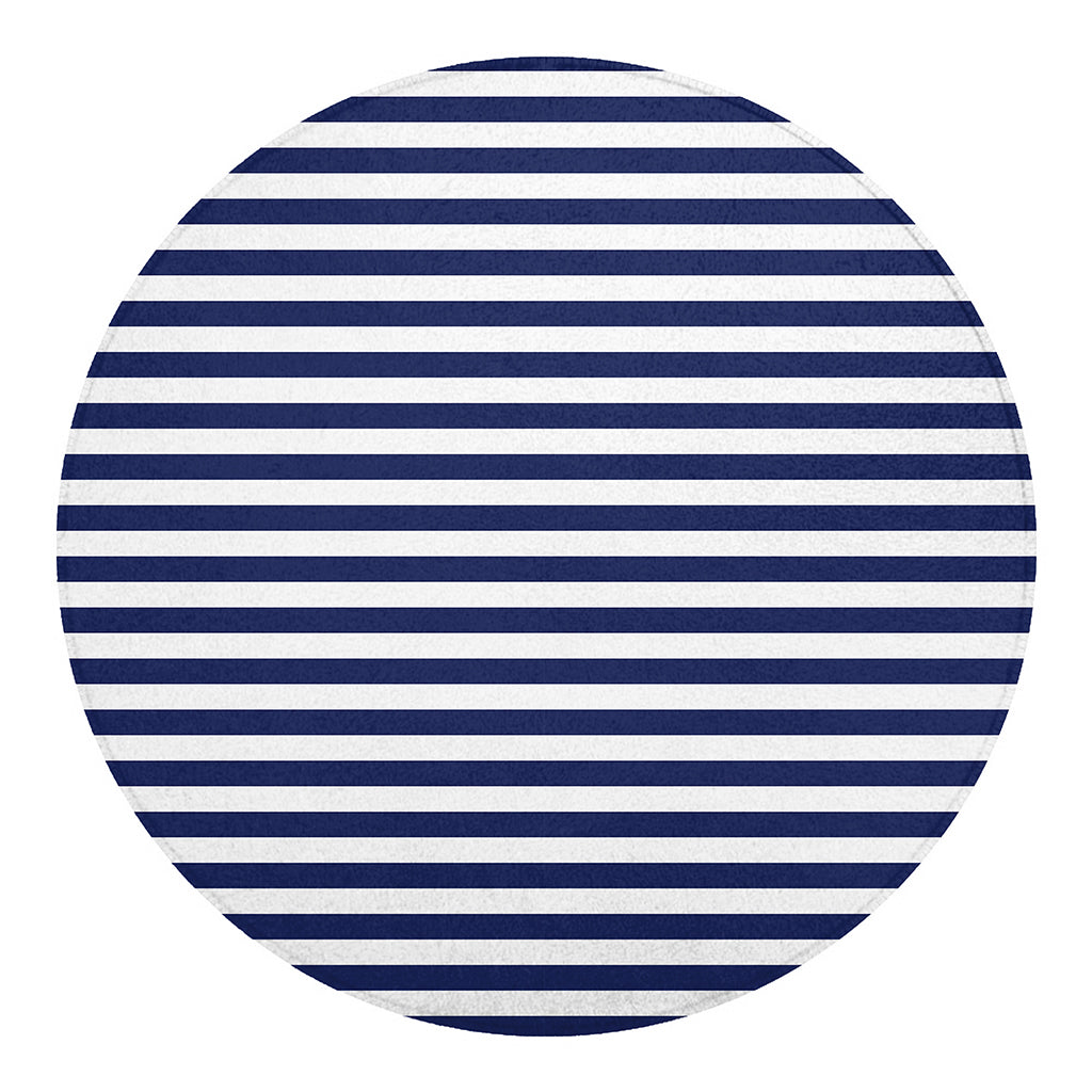 Navy And White Striped Pattern Print Round Blanket