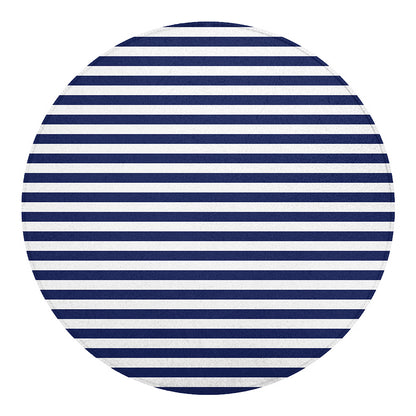 Navy And White Striped Pattern Print Round Blanket