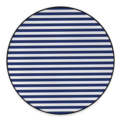 Navy And White Striped Pattern Print Round Floor Mat