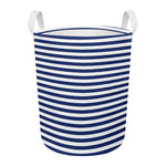 Navy And White Striped Pattern Print Round Laundry Basket