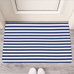 Navy And White Striped Pattern Print Rubber Doormat