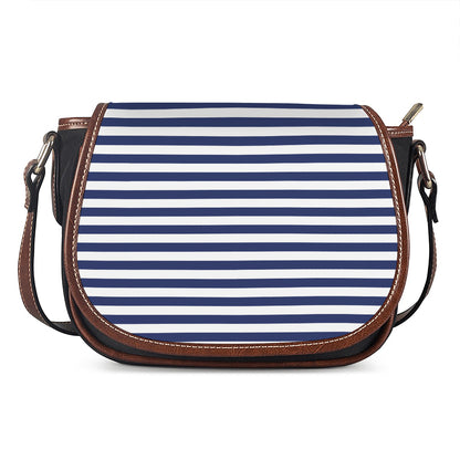 Navy And White Striped Pattern Print Saddle Bag