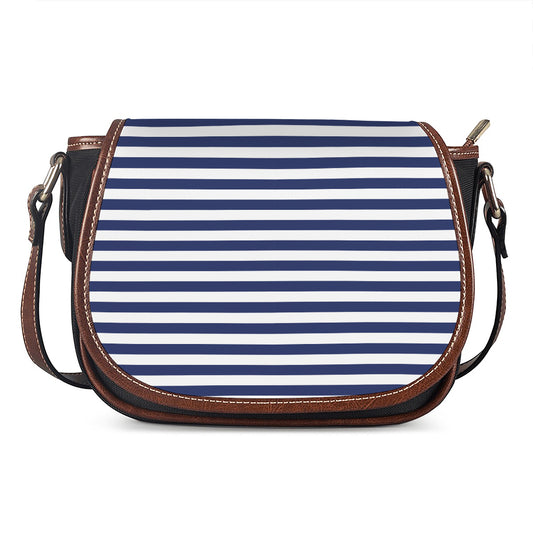 Navy And White Striped Pattern Print Saddle Bag