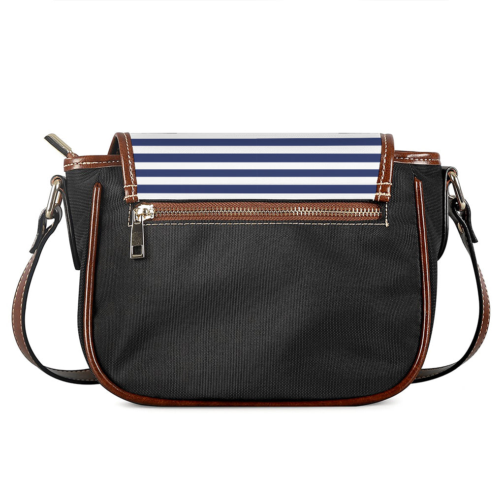 Navy And White Striped Pattern Print Saddle Bag