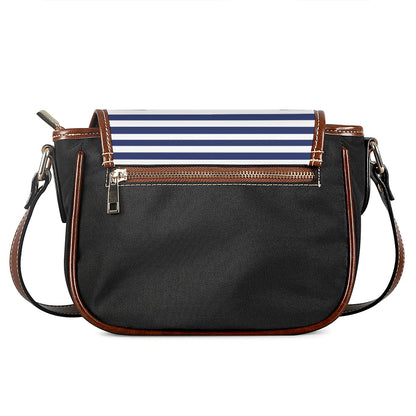 Navy And White Striped Pattern Print Saddle Bag