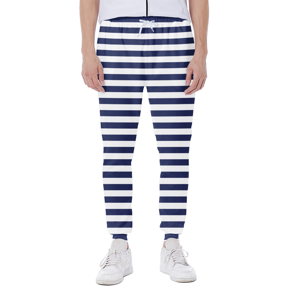 Navy And White Striped Pattern Print Scuba Joggers