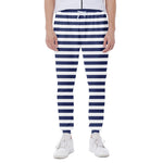 Navy And White Striped Pattern Print Scuba Joggers