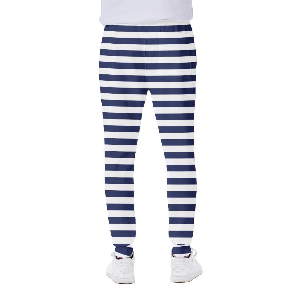 Navy And White Striped Pattern Print Scuba Joggers