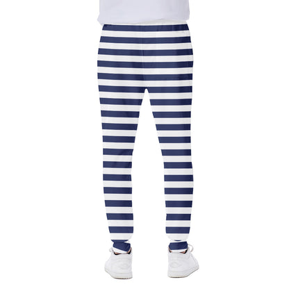 Navy And White Striped Pattern Print Scuba Joggers