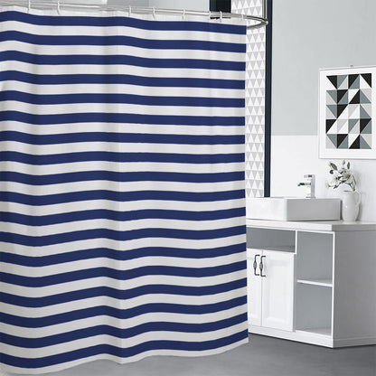 Navy And White Striped Pattern Print Shower Curtain