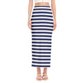 Navy And White Striped Pattern Print Side Slit Maxi Skirt