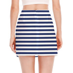 Navy And White Striped Pattern Print Side Slit Mini Skirt