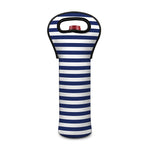 Navy And White Striped Pattern Print Single Neoprene Wine Tote