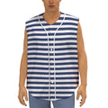 Navy And White Striped Pattern Print Sleeveless Baseball Jersey