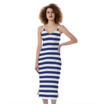 Navy And White Striped Pattern Print Slim Fit Midi Cami Dress
