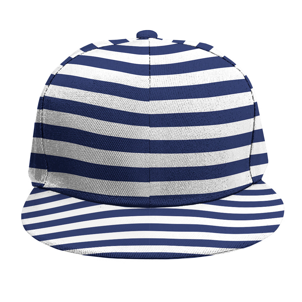Navy And White Striped Pattern Print Snapback Cap