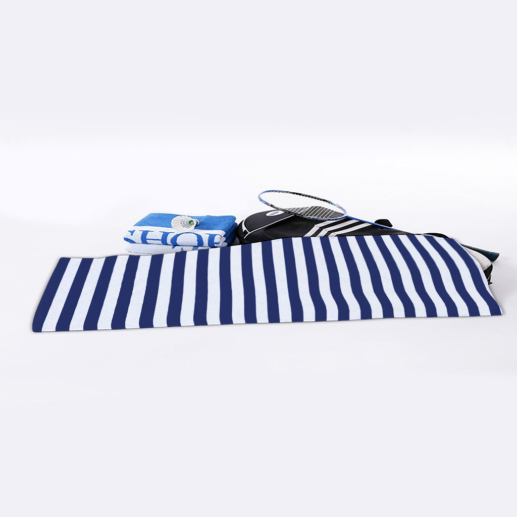 Navy And White Striped Pattern Print Sports Towel