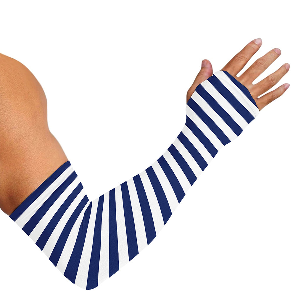 Navy And White Striped Pattern Print Sun Protection Arm Sleeves