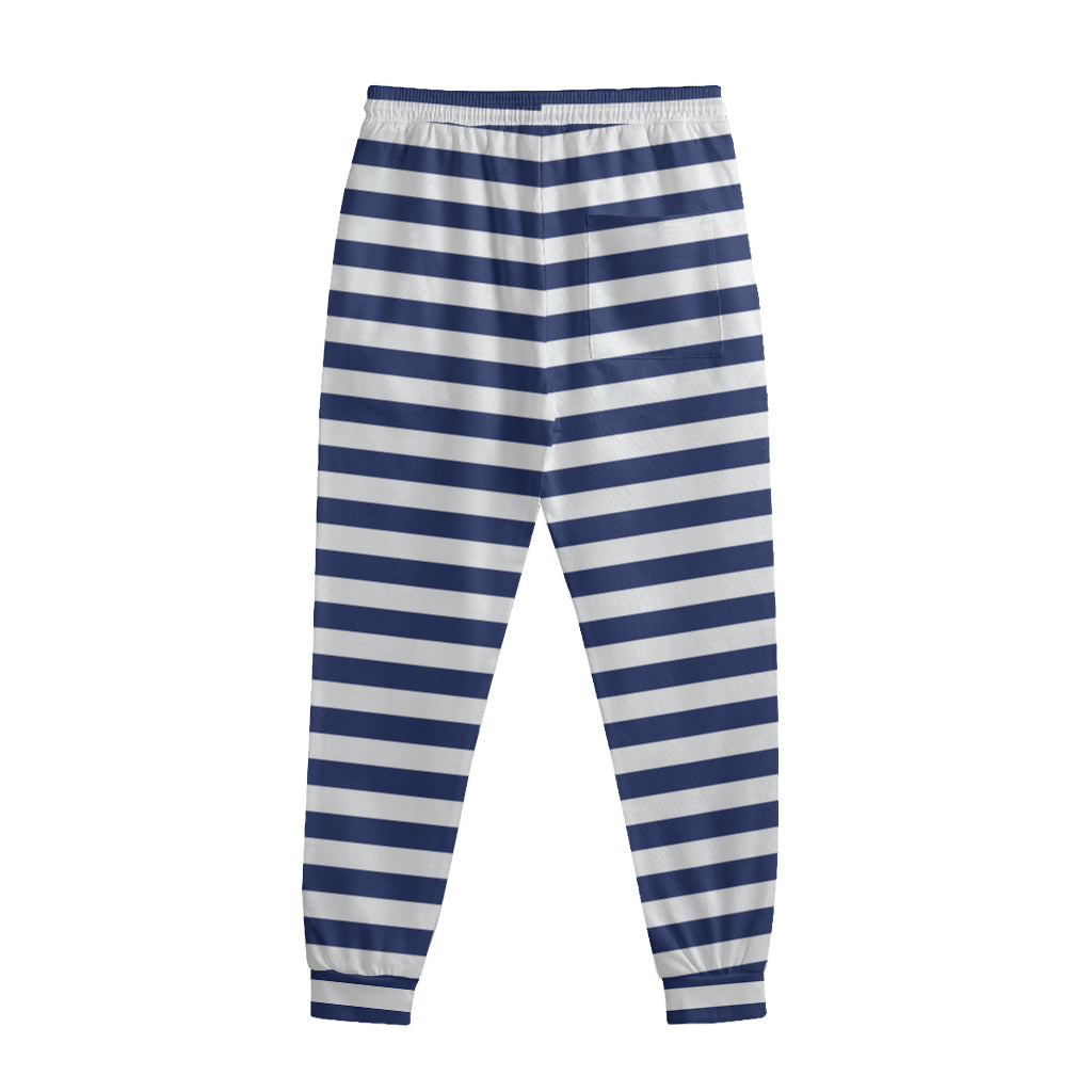 Navy And White Striped Pattern Print Sweatpants