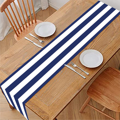 Navy And White Striped Pattern Print Table Runner